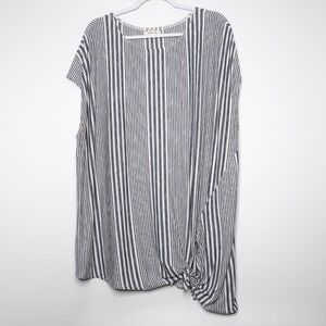 Max Studio Womens Top Size 3X‎ Blue White Striped Knot 9W04574 Casual